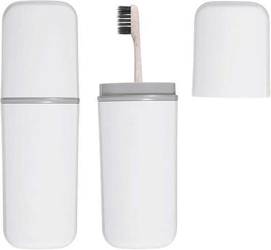uxcell Travel Toothbrush Case, 7.9x2.6x2 Portable Travel Toothbrush Holder with Flat, Plastic Toothpaste Container for Bathroom, Gym, Business Trip, Camping, White