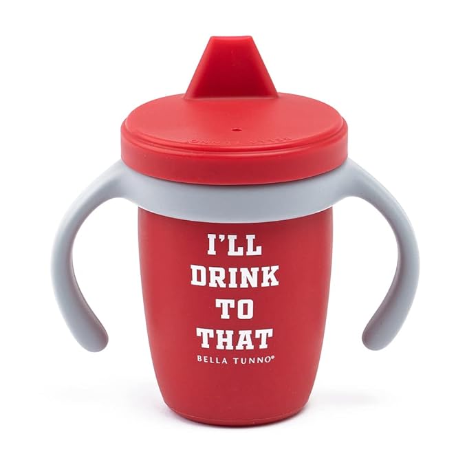 Bella Tunno Sippy Cup, Silicone Training Cup with Transition Handles for Infants, Toddlers & Kids, Babies 6-12 Months & Toddlers 1-3 Years, Boys & Girls I'll Drink to That, 8 oz