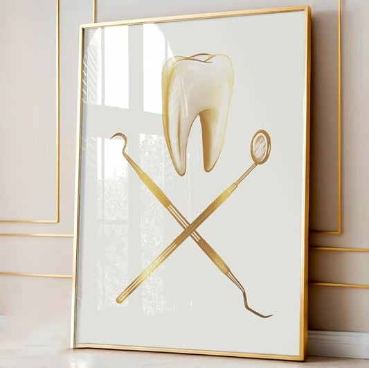 NATVVA 3-Piece Canvas Art Prints - Tooth Care Poster Painting Wall Pictures - Dental Hygienist Artwork for Clinic Decor - Wooden Inner Frame