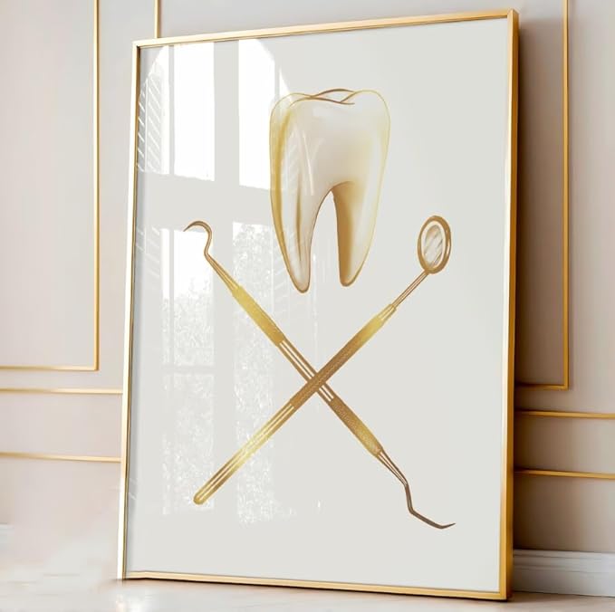 NATVVA 3-Piece Canvas Art Prints - Tooth Care Poster Painting Wall Pictures - Dental Hygienist Artwork for Clinic Decor - Wooden Inner Frame