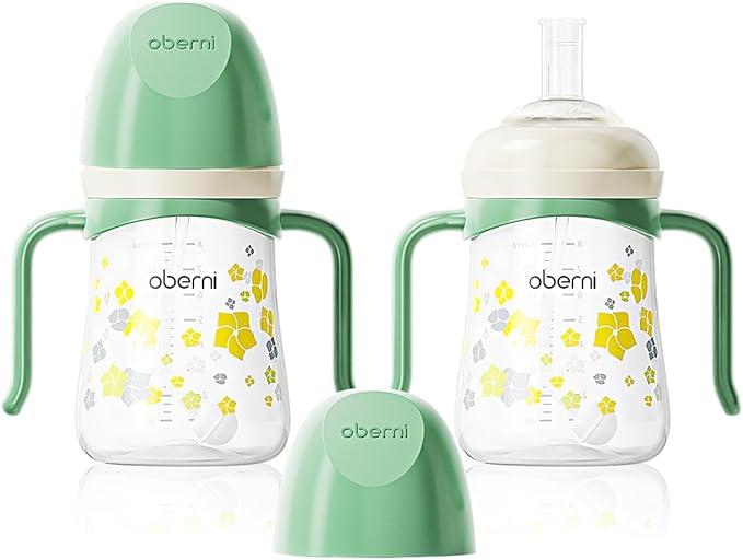 Baby Sippy Cup 240ml/8oz, Toddler Water Drinking Bottle with Non-Spill Valved Spout for 6+ Months, Green/2Pack