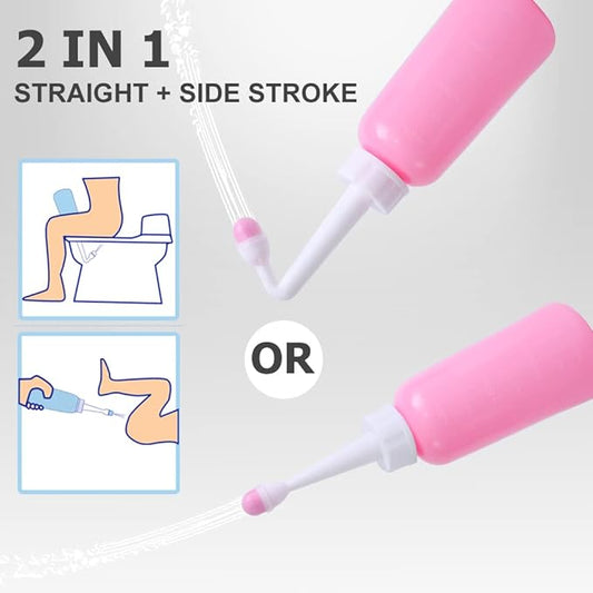 Peri Bottle - Postpartum and Perineal Care - 2 in 1 Portable Bidet - Portable Travel Bidet Sprayer for Women or Men- Handheld Jet Spray Bottle for Toilet (350ML, Pink)