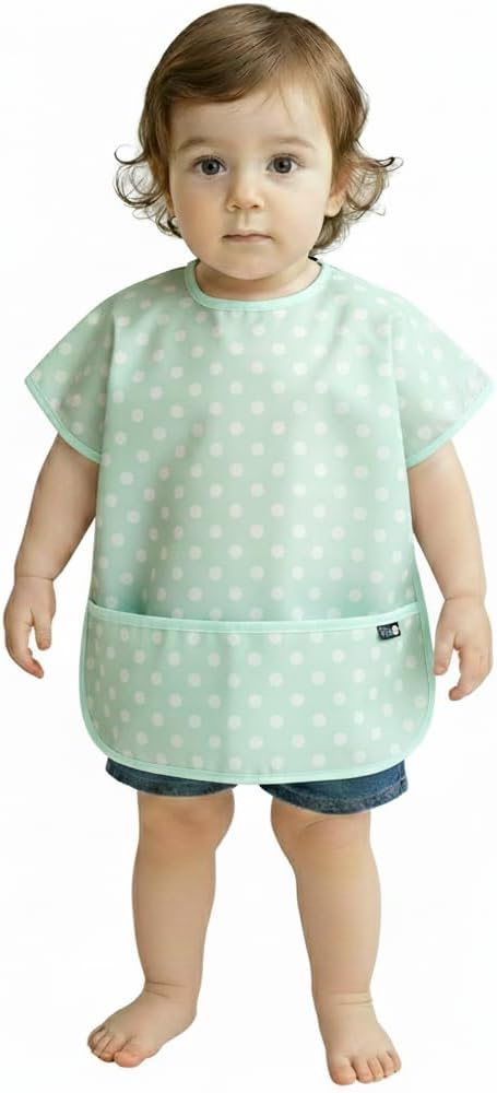 Short Sleeve Waterproof Bib for Toddlers – Easy Clean Feeding Apron for Mealtime, Daycare, Self-Feeding, Lightweight
