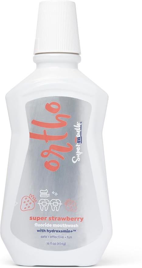 SuperMouth® Ortho Mouthwash – Fluoride + Nano-Hydroxyapatite, Vitamins D3 & K2, Prebiotics, Alcohol-Free, Alkaline pH, Protects Teeth with Braces & Aligners, Reduces White Spots, Tasty Flavors