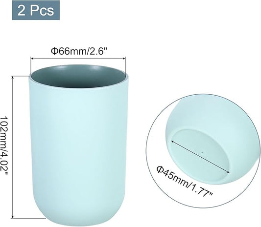 uxcell 2Pcs Plastic Drinking Cups, Double Color Unbreakable Reusable Bathroom Cup Mouthwash Cup Toothbrush Tumbler Holder, Light Blue