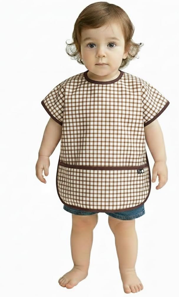 Short Sleeve Waterproof Bib for Toddlers – Easy Clean Feeding Apron for Mealtime, Daycare, Self-Feeding, Lightweight