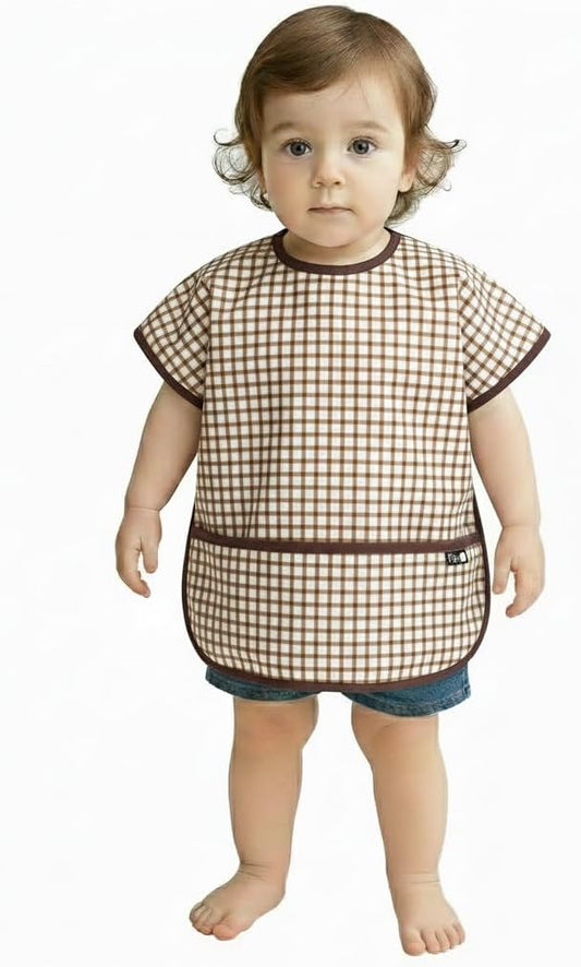 Short Sleeve Waterproof Bib for Toddlers – Easy Clean Feeding Apron for Mealtime, Daycare, Self-Feeding, Lightweight