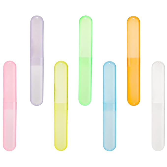 Hedume 35 Pieces Travel Toothbrush Case, 7 Colors Portable Plastic Dust-proof Breathable Toothbrush Holder for Travel, Camping, Home, School, Business