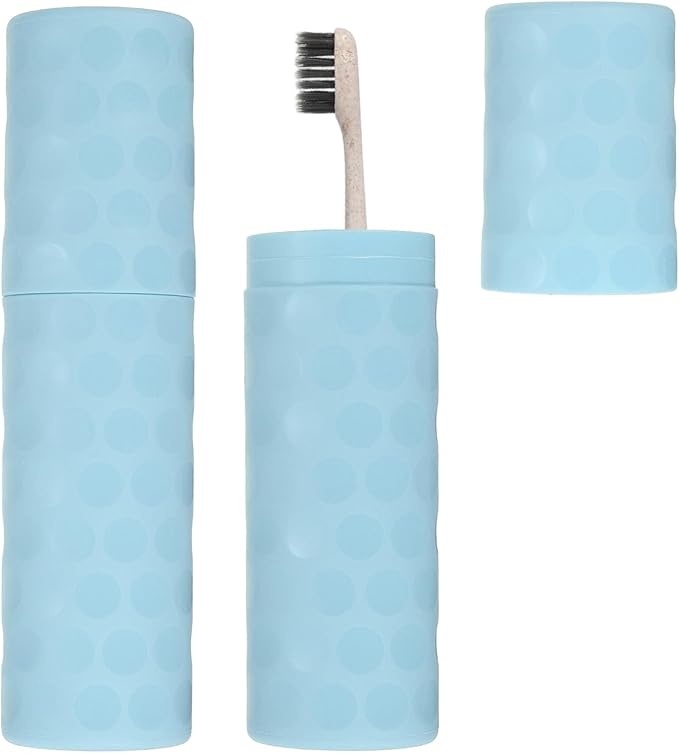 uxcell 2Pcs Travel Toothbrush Case, 8.1x2.2x1.6 Portable Travel Toothbrush Holder with Dot, Plastic Toothpaste Container for Bathroom, Gym, Business Trip, Camping, Sky Blue