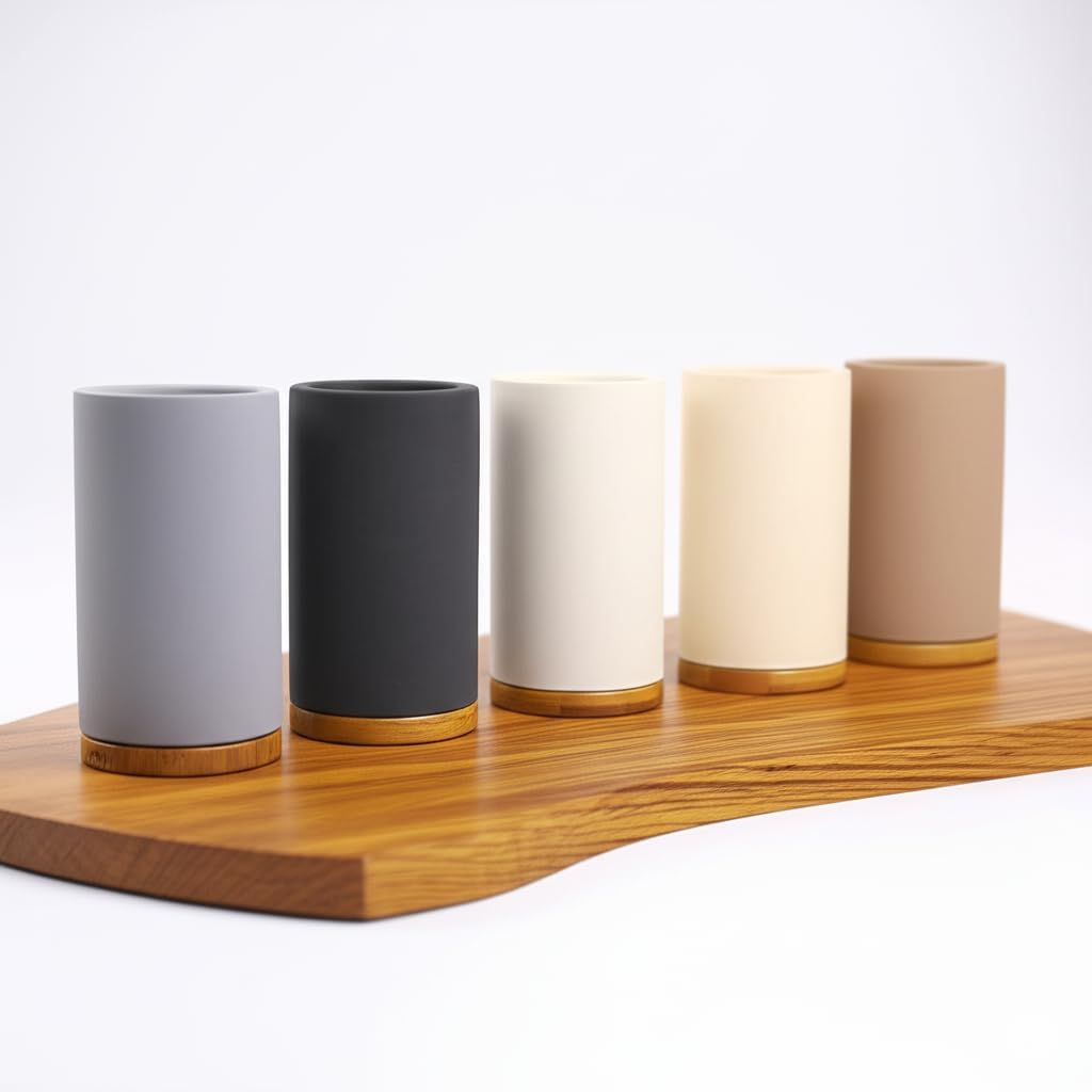 Matani Bamboo Toothbrush Holder Diatomite Tooth Brush Organizer - Storage Stand for Small Bathroom & Counter - Removable Base & Drain Holes, Water-Absorbent & Quick-Drying (Grey)