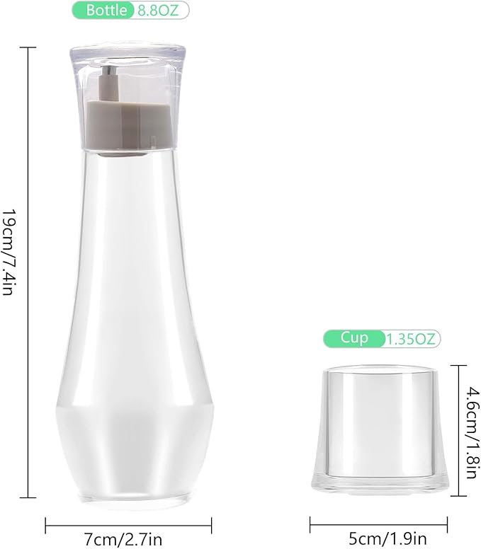 Tiyafuro Glass Mouthwash Dispenser for Bathroom, 8.8OZ Mouth Wash Container Bottle with Lid Cup, Small Clear Refillable Mouthwash Holder Decanter for Countertop, Multifunctional Glass Bottle