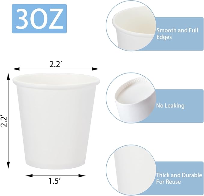 Lamosi 3 oz White Bathroom Cups 100 Pack, 3 oz Paper Cups, Mouthwash Cup, Mini Paper Cup for Parties, Picnics, Barbecues, Travel and Events