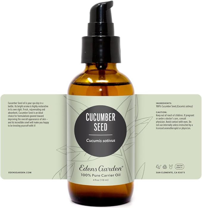 Edens Garden Cucumber Seed Carrier Oil- 100% Pure Premium Cold Pressed & Hexane Free, Natural Moisturizer for Face, Skin, Hair, Scalp & Nail Care, Diluting Essential Oils & Massage 118 ml (4 fl oz)