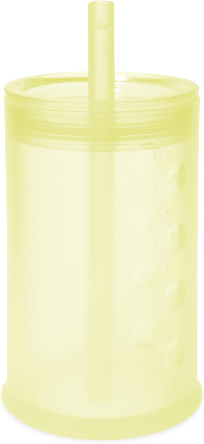 Olababy Clear View Silicone Training Cup with Straw Lid | Toddler Sippy Trainer 12mo+ | Unbreakable Water Drinking Cups for Kids 2yr+ | Baby Led Weaning & Feeding Supplies (Lemon, 9 oz)
