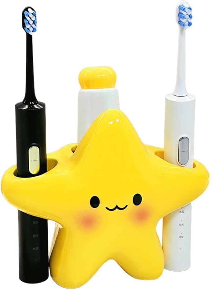Toothbrush Holder – Cartoon Star Electric Stand, Cute Creative Storage Rack | Bathroom Organizer for Kids Home Use, Holds Toothbrush and Toothpaste, Fun Design, Wall-Mounted Accessory, Space-Saving Fi