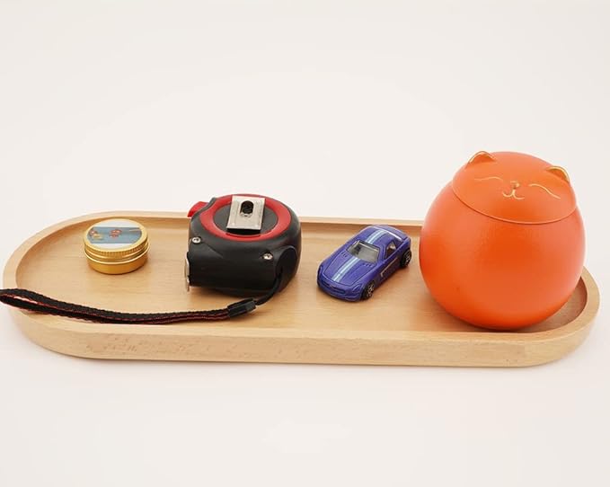 Fermus Wooden Tray, Set of 2, 12.5 Inch Long, Jewelry Dish Cosmetics Organizer Bathroom Clutter Wood Decorative Serving Platter Small Storage Tray, Oval (2 Pack)