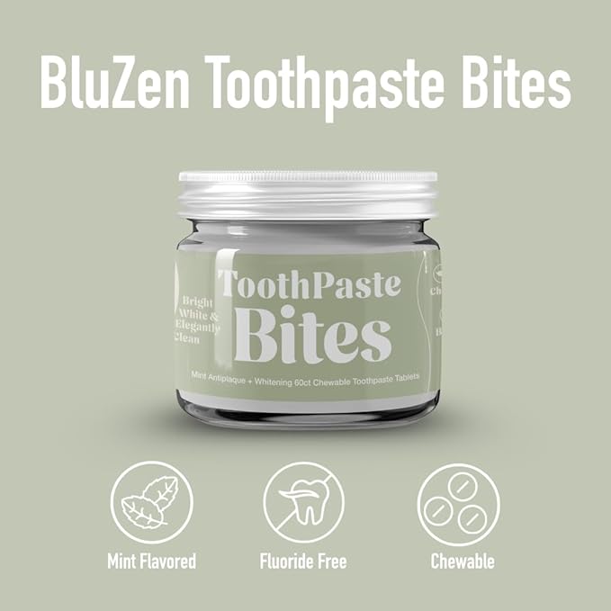 Whitening Toothpaste Tablets with Nano Hydroxyapatite, Fluoride Free, Plastic Free, Eco & Best Travel Friendly Chewable Mint Toothpaste Bites | 62 Count