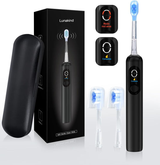 Electric Toothbrush with AI Smart Display, 4 Modes with Missed Spot Detection, Pressure Sensor, 2 Mins Timer, 40° Oscillating 52000 VPM Sonic Toothbrush with Travel Case, 2 Brush Heads, IPX7