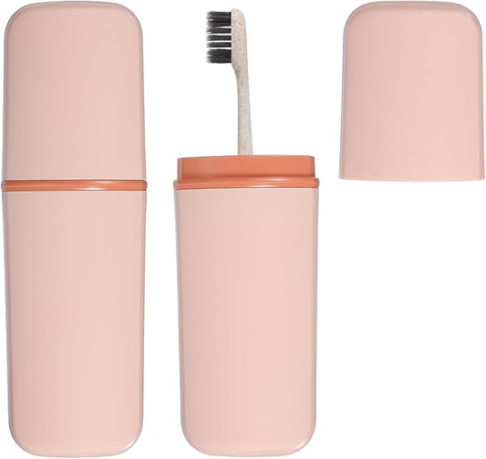 uxcell Travel Toothbrush Case, 7.9x2.6x2 Portable Travel Toothbrush Holder with Flat, Plastic Toothpaste Container for Bathroom, Gym, Business Trip, Camping, Pink