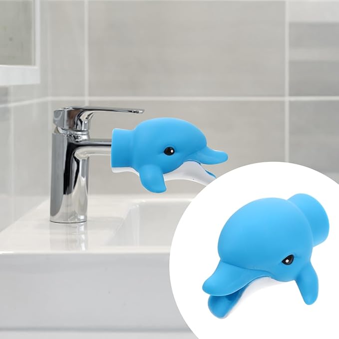 Kids Faucet Extension Cartoon Sink Faucet Extender Baby Hand Washing Tool Portable Vinyl Design 4.13X3.34X2.55 Inches Safe Bath Pourer for Toddlers