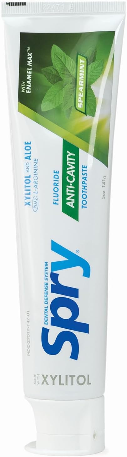 Spry Xylitol Toothpaste with Fluoride, Natural Spearmint, Anti-Cavity, 5 oz (3 Pack)
