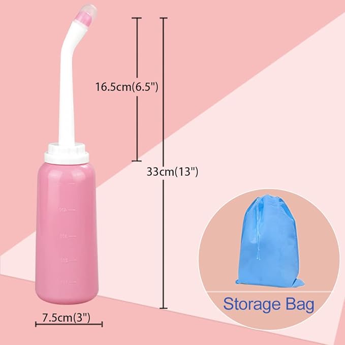 Handheld Personal Bidet Bottle, Bottle for Gentle Postpartum Care and Cleansing, Feminine Care， Personal Perineum Cleansing, 500Ml Portable Bidet Travel Bidet（Pink）, Resistant to 100ºC,Bonus Bag