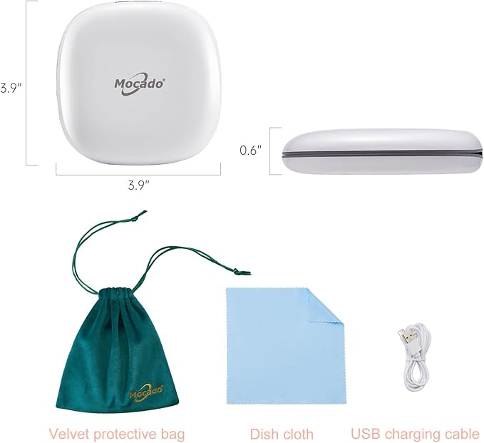 Mocado Compact LED Magnifying Travel Makeup-Mirror - 4 inches 1X/10X Magnification Small Hand Pocket Dimmable Double Sided USB Rechargeable Touch Screen, Portable Tabletop Cosmetic (White)