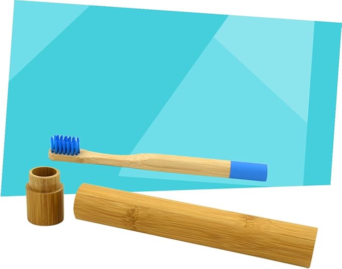 Biodegradable Natural Toothbrush with Soft Bristles for Gentle Gum Care Ergonomic Wooden Handle Eco-Friendly Blue Travel Toothbrush with Storage Tube