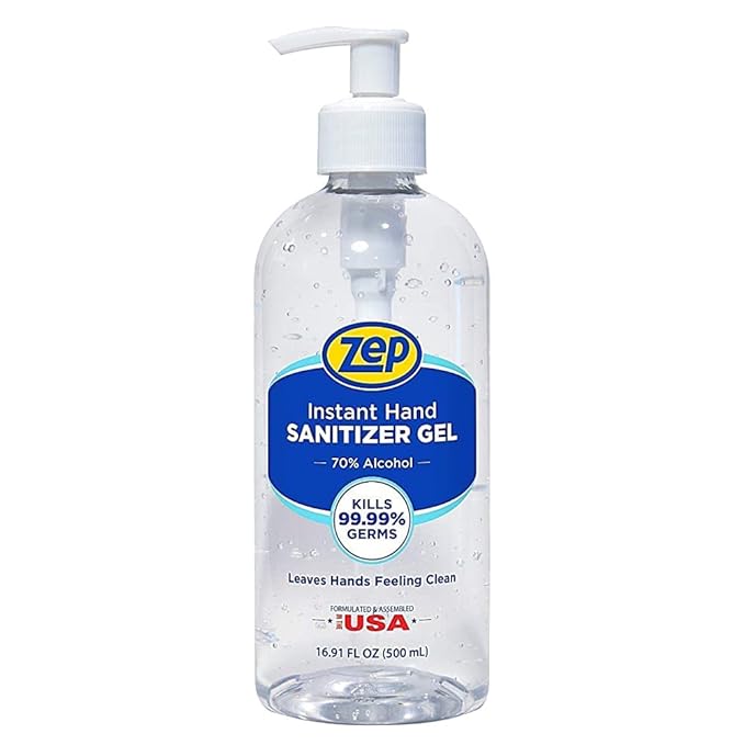 Zep Instant Hand Sanitizer Gel 70% Alcohol 500Ml Case of 12 - Exceeds CDC Recommendations - Kills 99.9% of Germs (355801)
