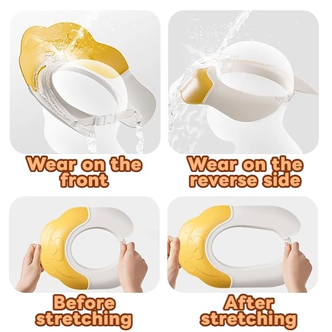 Baby Shower Cap - Waterproof Bath Visor for Toddlers 1-3 Years, Extra Soft Silicone Hair Washing Hat for Kids, Keep Water Out of Eyes(Animal Design) (Yellow)