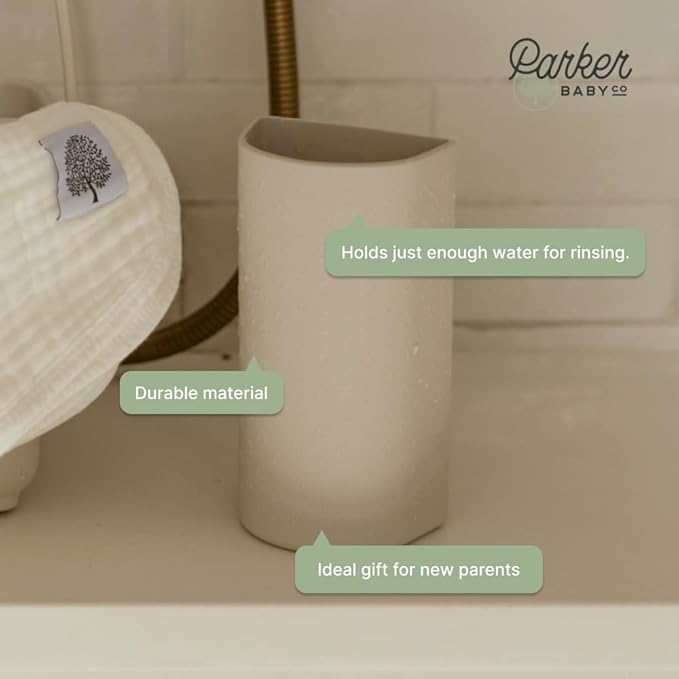 Parker Baby Bath Rinse Cup | BPA Free, Dishwasher Safe & Food Grade Bath Cup for Rinsing Hair | Holds 18oz | Quick-Dry, Sturdy & Perfect Size Baby Water Pourer in Neutral Colors