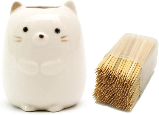 GARASANI Mini Ceramic Toothbrush, Toothpick Holder Cartoon Animal Tooth Brush Stand Kids Toothbrushes Storage Rack Toothpick Approx 350 (White cat)