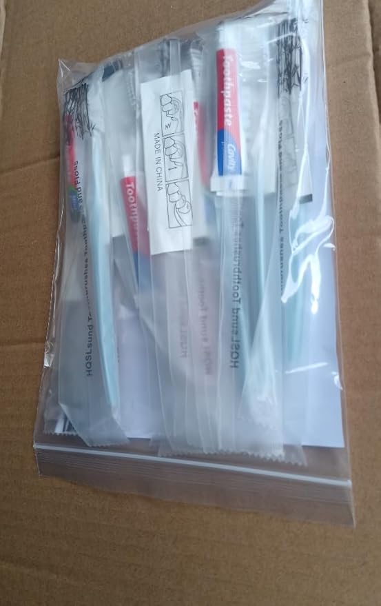 50 Pack Disposable Toothbrushes with Toothpaste Floss Individually Wrapped, 2 Color Toothbrush,10g Toothpaste,Floss Pick,Bulk Toothbrush Kit for Homeless,Airbnb,Hotel,Guest