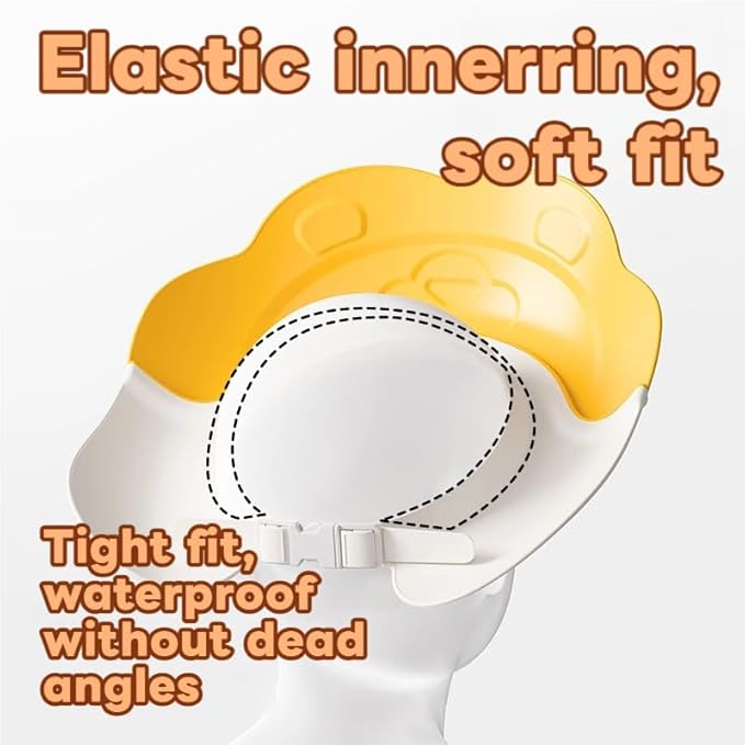 Baby Shower Cap - Waterproof Bath Visor for Toddlers 1-3 Years, Extra Soft Silicone Hair Washing Hat for Kids, Keep Water Out of Eyes(Animal Design) (Yellow)