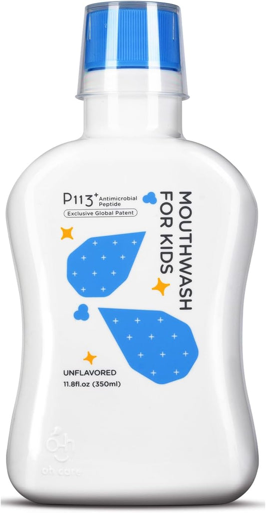 Mouthwash for Kids P113+ Peptide Anti Cavity Mouth Rinse Alcohol Free for Teeth and Gums Safe Oral Hygiene for Newborn to Toddler 11.08 fl oz (11.08 Fl oz, Original(Unflavored))