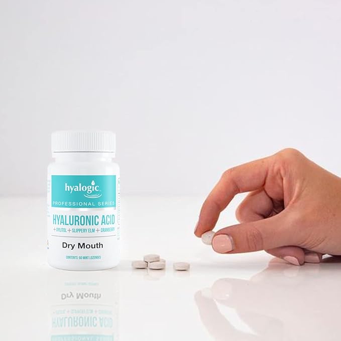 Hyalogic Oral Care Dry Mouth Mints - Hyaluronic Acid HA & Xylitol Lozenges for Hydration - Natural Mint Breath Freshener, Sugar-Free & Vegan Friendly (60 ct)