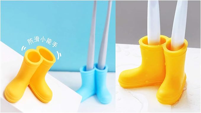 2 Pack Rain Boot Toothbrush Holder Silicone Cute Organizer for Your Bathroom Perfect Toothbrush Holder for Children,Safety Razor Stand Multi Purpose Bathroom Accessory (Boots)