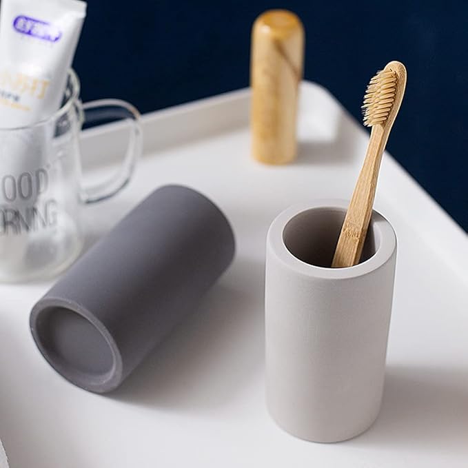 2 Pack Toothbrush Holder Set Diatomite Toothbrush Cup, Water Absorption Fast Drying Bathroom Toothbrush Organizer for Electric Toothbrush Toothpaste Razor Makeup Brush (Light Grey)