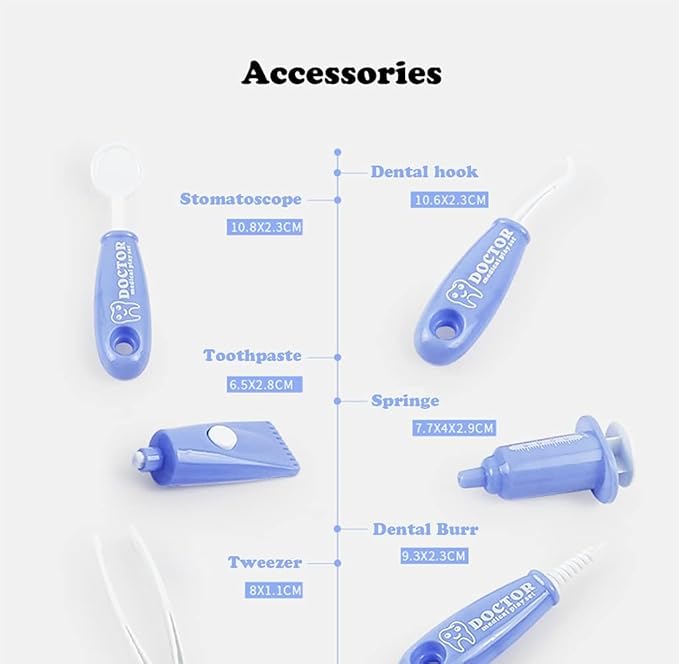 9PCS Plastic Simulation Dentist Play Set Medical Kit Pretend Toy for Kids Hygienic Habbit Cultivation Role Play Game for Children 6 Colors Simple OPP Bag Packaging (Mixed Color)