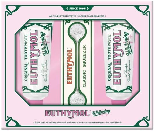 EUTHYMOL Whitening Toothpaste Set (Gift Set, 3.7fl oz*2, Sqeezer Set) - Stain Removal in 2 Weeks, Long-Lasting Freshness for Sensitive Gum & Teeth. Bad Breath, Cavity Prevention