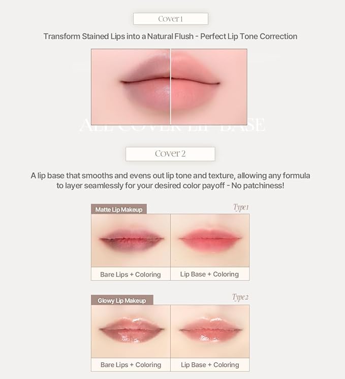 Heart Percent Dote On Mood All Cover Lip Base, Comfortable & Flawless Lip Tone & Texture Correction w/Lightweight Texture, #02. Creamy Rose