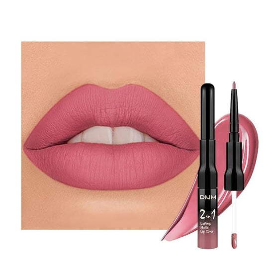1Pcs 2 in 1 Mauve Pink Matte Lip Liner and Liquid Lipstick Stain Makeup Set for women, Light Mauve Long Lasting Smudge Proof Lip Tint Matte Finish Lip Gloss for All-Day Color Hold Easy to Use 35#