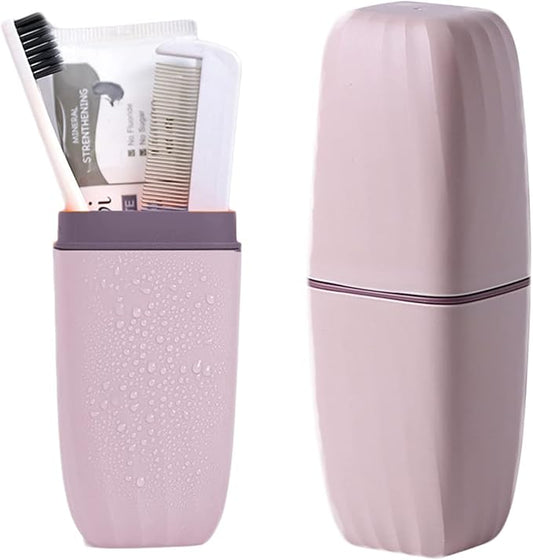 Travel Toothbrush Cup Case,Toothbrush Holder with Cover Travel Toothbrush Containers Portable Toothpaste Storage Toothbrush Case and Carrier for Camping School Business Trip Bathroom (Pink)