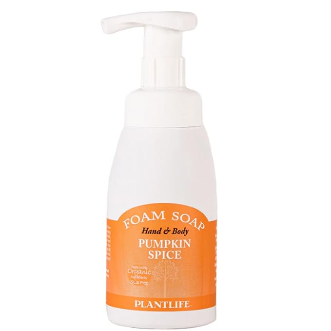 Plantlife Pumpkin Spice Foam Soap - Gentle, Moisturizing, Plant-based Foam Soap - Ideal for use as a Hand & Body wash, Shaving Cream, and Foaming Fun for Kids - Made in California 8.5 oz