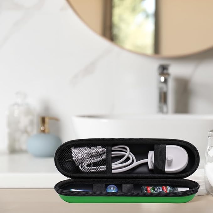Nincha Electric Toothbrush Travel Case Compatible with Oral-B/Philips Sonicare/Colgate/Reach, and Most Electric Toothbrush, Includes 2 Universal Toothbrush Covers (Green Case + Green Covers)
