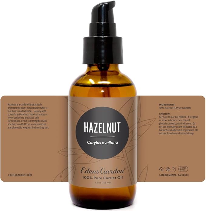 Edens Garden Hazelnut Carrier Oil- 100% Pure Premium Cold Pressed & Hexane Free, Natural Moisturizer For Face, Skin, Body, Hair Growth, Lips & Nails- Great For Diluting Essential Oils 118 ml (4 fl oz)