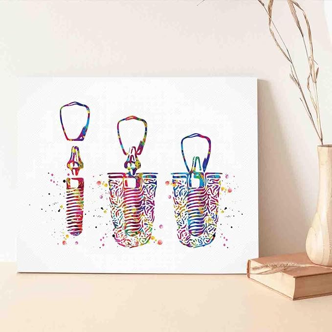MBARE Watercolor Art Wall,Dental Implant Watercolor Print Tooth Art Dental Clinic Decor Dentistry Student Science Dentist Gift Doctor~-12"X16" Canvas Print With Frame