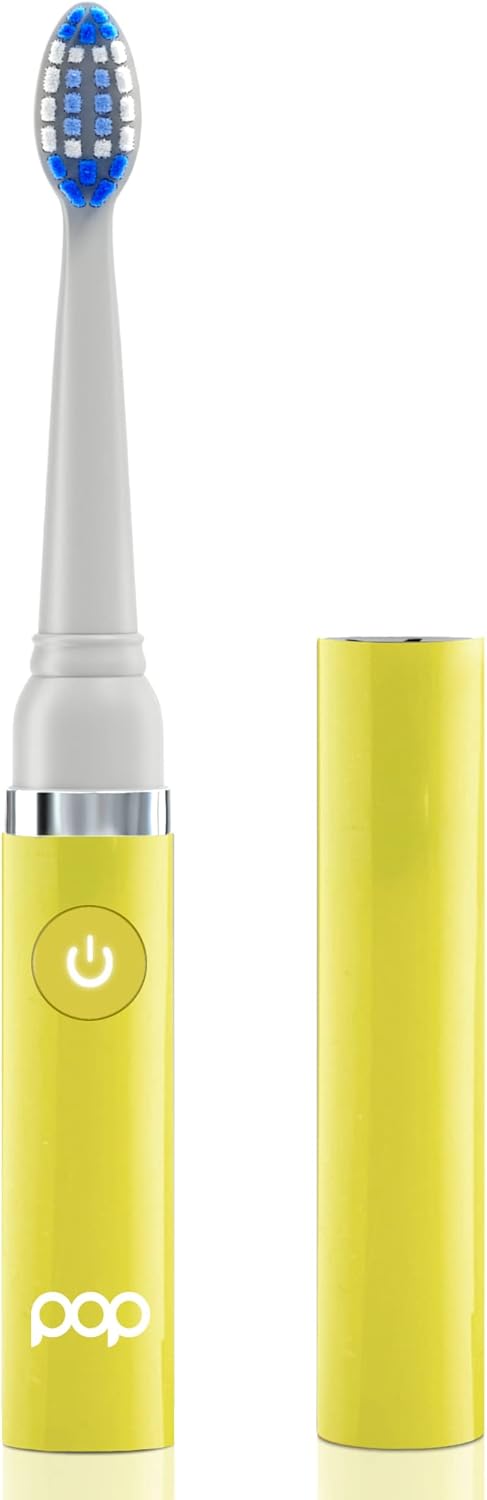 Pop Sonic Electric Toothbrush (Yellow) - Travel Toothbrushes w/AAA Battery | Kids Electric Toothbrushes with 2 Speed & 15,000-30,000 Strokes/Minute, Dupont Nylon Bristles