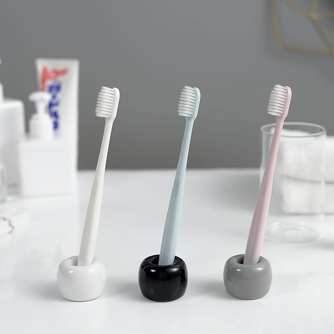 Mini Ceramic Couple Toothbrush Holder, Hand-Made Bathroom Toothbrush Holder, Electric Toothbrush Head Holder and Office Pen Holder 2-Piece Set (Black)