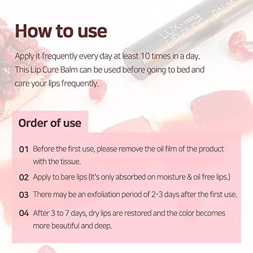 Lux Triple Lip Cure Balm (0.17 oz) (MUSE (Rose Coral)) 4 million units sold in Korea, Natural Tinted Korean Lip Balm, Petroleum/Paraben Free, Lip Butter,lip balm hydrating,tinted moisturizer
